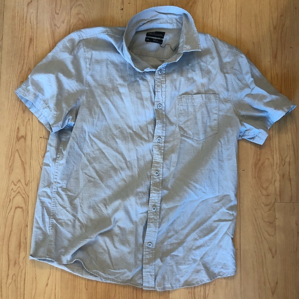 Light blue public opinion short sleeve button up